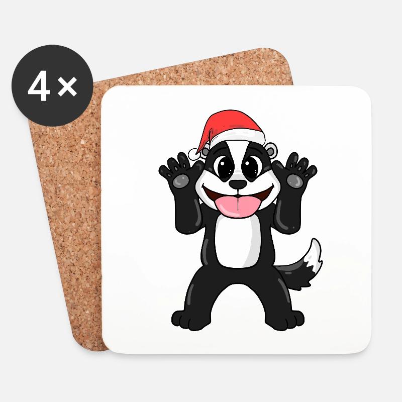 Stinktier Weihnachten - Untersetzer (4er-Set) - Weiß