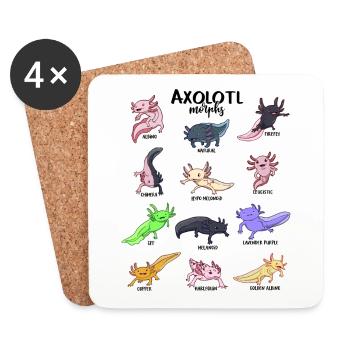 Verschiedene Kawaii Axolotl - Untersetzer (4er-Set) - Weiß - Vorne