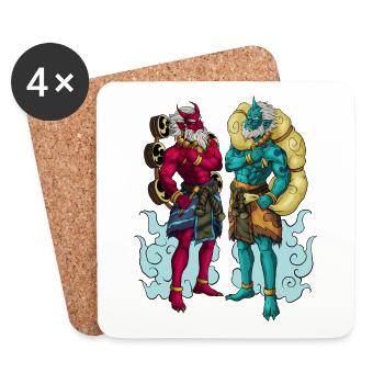 Les dieux japonais Fujin et Raijin - Dessous de verre (lot de 4) - blanc - Devant