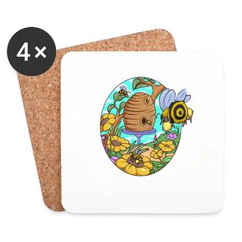 Les abeilles à la ruche - Beecore - Dessous de verre (lot de 4) - blanc - Devant