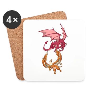 Animaux de la mythologie - Dragon vs Griffon - Dessous de verre (lot de 4) - blanc - Devant