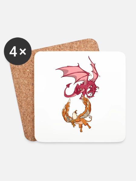 Tiere der Mythologie - Drache vs Greif - Untersetzer (4er-Set) - Weiß