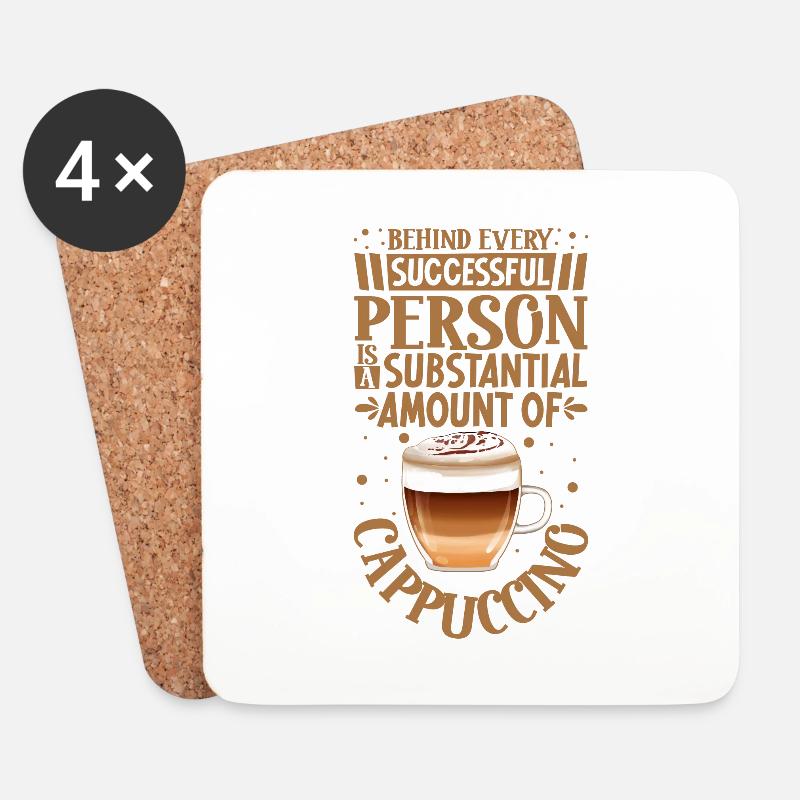 Erfolgreich nur mit Cappuccino - Untersetzer (4er-Set) - Weiß