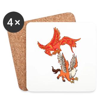 Animaux de la mythologie - Phénix vs Hippogriffe - Dessous de verre (lot de 4) - blanc - Devant