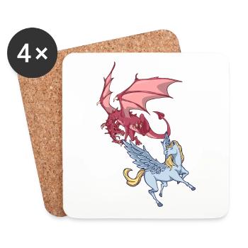 Animaux de la mythologie - Dragon vs Pégase - Dessous de verre (lot de 4) - blanc - Devant