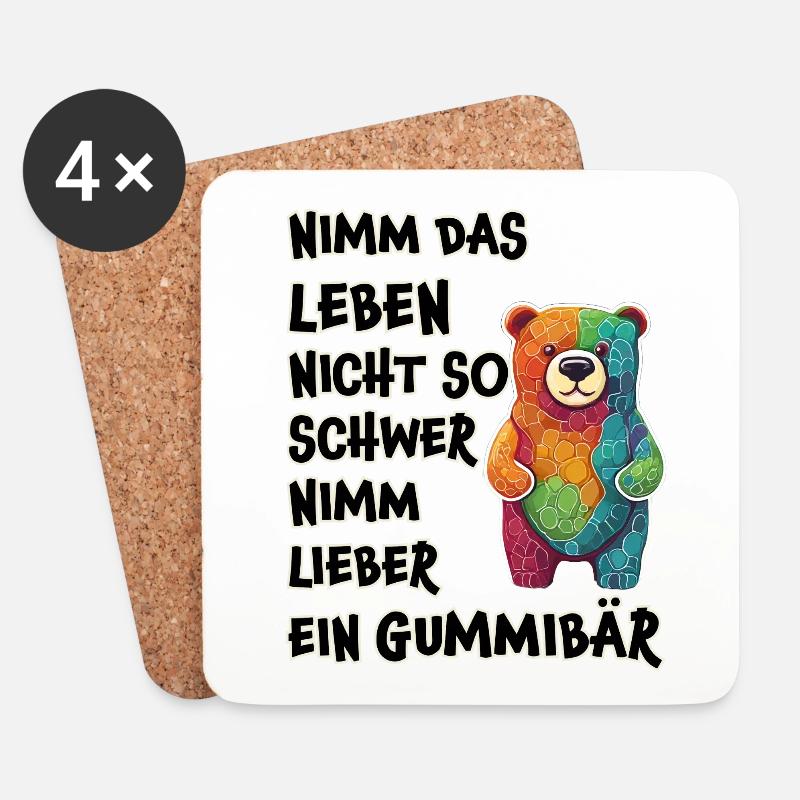 Nimm das Leben nicht so schwer, Gummibär - Untersetzer (4er-Set) - Weiß