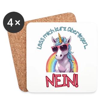 Cooles Einhorn mit Brille lass mich überlegen NEIN - Untersetzer (4er-Set) - Weiß - Vorne
