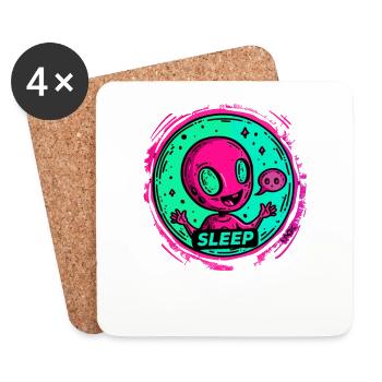 Little happy alien, sleeping - Coasters (set of 4) - white - Front