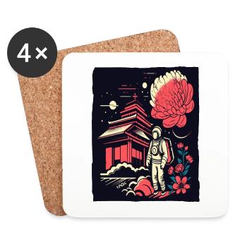Astronaut in front of Japanese temple with flowers - Coasters (set of 4) - white - Front