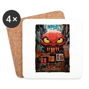 Japonais Asiatique Kaiju Alien Street Monster - Dessous de verre (lot de 4) - blanc - Devant