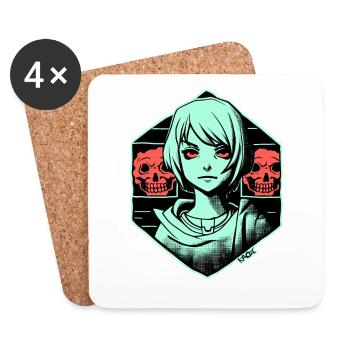 Art: Fictional Cartoon Anime Girl and Horror - Coasters (set of 4) - white - Front