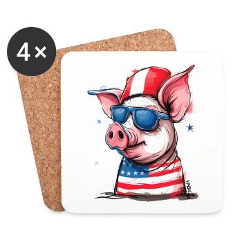 Pigtriotian Patriot : Cochon des États-Unis - Dessous de verre (lot de 4) - blanc - Devant