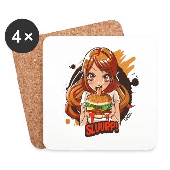 Anime girl loves big burgers - Coasters (set of 4) - white - Front
