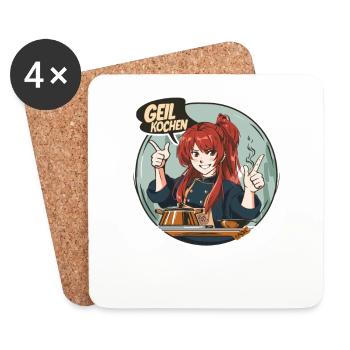 Délicieuse cuisine excitée avec le chef anime - Dessous de verre (lot de 4) - blanc - Devant
