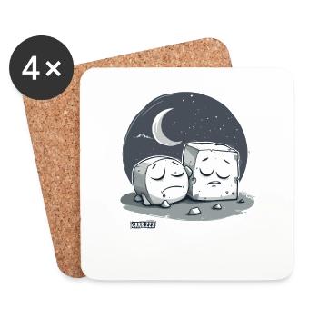 Cute Sleepy Tofu and the Moon - Coasters (set of 4) - white - Front