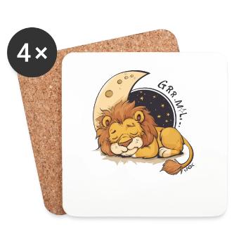 Sleepy Lion on the Moon - Coasters (set of 4) - white - Front