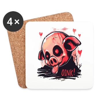 Nosferatu-Vampir-Zombie-Schweinchen, Oink! - Untersetzer (4er-Set) - Weiß - Vorne