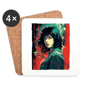 Japanisches Mädchen: Straßenkunst Anime - Untersetzer (4er-Set) - Weiß - Vorne