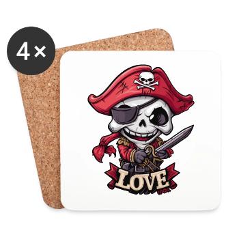 Chibi Cool et Drôle Amour Pirate Squelette - Dessous de verre (lot de 4) - blanc - Devant