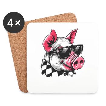 Cool Sunglasses Wearing Pig - Coasters (set of 4) - white - Front
