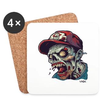 Baseball cap wearing angry zombie - Coasters (set of 4) - white - Front