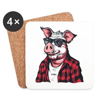 Cochon bûcheron - Dessous de verre (lot de 4) - blanc - Devant