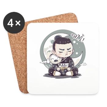 Tired little sumo samurai with moon and stars - Coasters (set of 4) - white - Front