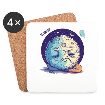 Lune endormie parmi les étoiles - Dessous de verre (lot de 4) - blanc - Devant