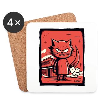 No Joy Angry, Funny Japanese Cat - Coasters (set of 4) - white - Front