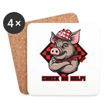 Vérifiez vous-même, cochon de chapeau de camionneur - Dessous de verre (lot de 4) - blanc - Devant