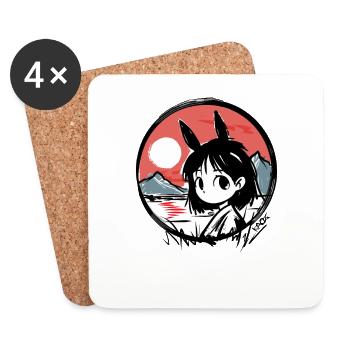 Soleil rouge japonais : Fille Lapin - Dessous de verre (lot de 4) - blanc - Devant