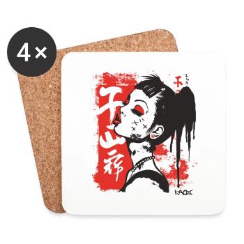 Fille japonaise cool - Dessous de verre (lot de 4) - blanc - Devant