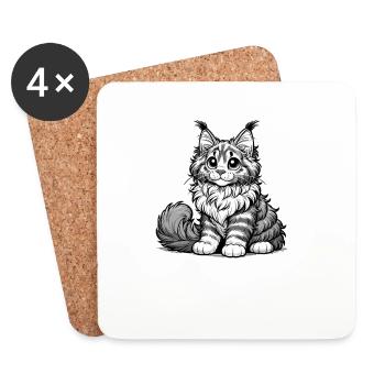 Chat mignon de la bande dessinée Maine Coon - Dessous de verre (lot de 4) - blanc - Devant
