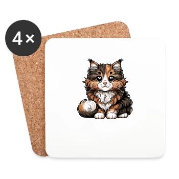 Cute Cartoon Maine Coon Cat - Coasters (set of 4) - white - Front
