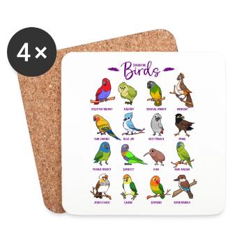 Différents oiseaux de dessin animé - Dessous de verre (lot de 4) - blanc - Devant