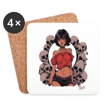 cool beautiful young woman and pile of skulls - Coasters (set of 4) - white - Front