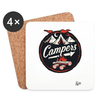 Mascotte de campeur : feux de camp et tentes - Dessous de verre (lot de 4) - blanc - Devant