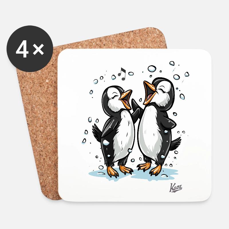Singende glückliche kleine Pinguine - Untersetzer (4er-Set) - Weiß