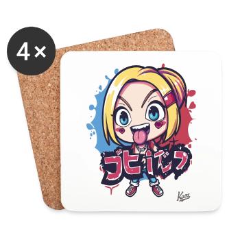 Chibi Fille de dessin animé coquine - Dessous de verre (lot de 4) - blanc - Devant