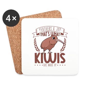 Feathers and Joy - Kiwi - Coasters (set of 4) - white - Front