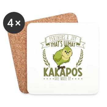 Federn und Freude - Kakapo - Untersetzer (4er-Set) - Weiß - Vorne