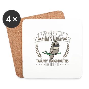 Federn und Freude - Tawny Frogmouth - Untersetzer (4er-Set) - Weiß - Vorne
