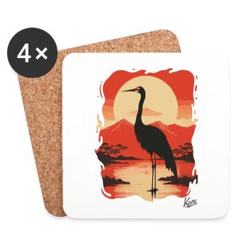 Grue japonaise : une mode légère comme une plume - Dessous de verre (lot de 4) - blanc - Devant