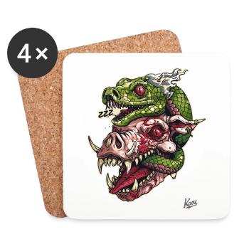 Crâne de serpent à tête de cochon zombie - Dessous de verre (lot de 4) - blanc - Devant