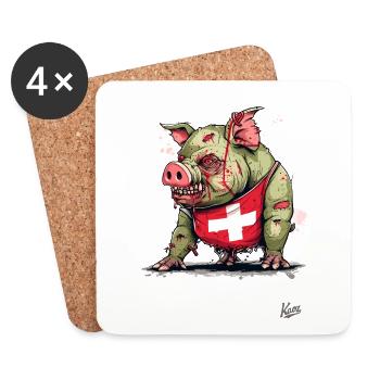 Drapeau suisse : Cochon zombie - Dessous de verre (lot de 4) - blanc - Devant