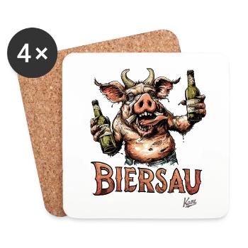 Alte Schule: Feiern wie eine Bier-Sau - Untersetzer (4er-Set) - Weiß - Vorne