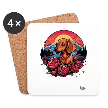 Coucher de soleil et teckel de roses : l’amour de la nature - Dessous de verre (lot de 4) - blanc - Devant