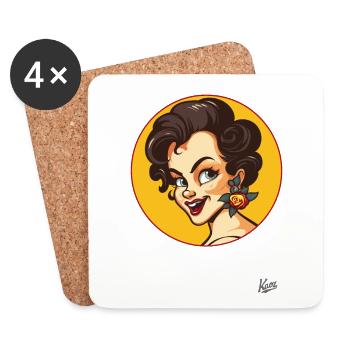La douce beauté : une femme de dessin animé rétro avec une touche d’originalité - Dessous de verre (lot de 4) - blanc - Devant