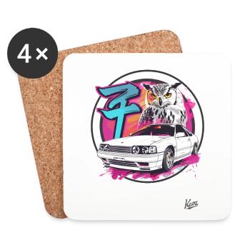 Color explosion: Owl and JDM Street Car - Coasters (set of 4) - white - Front