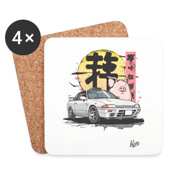Un cochon amusant et une course de rue japonaise - Dessous de verre (lot de 4) - blanc - Devant